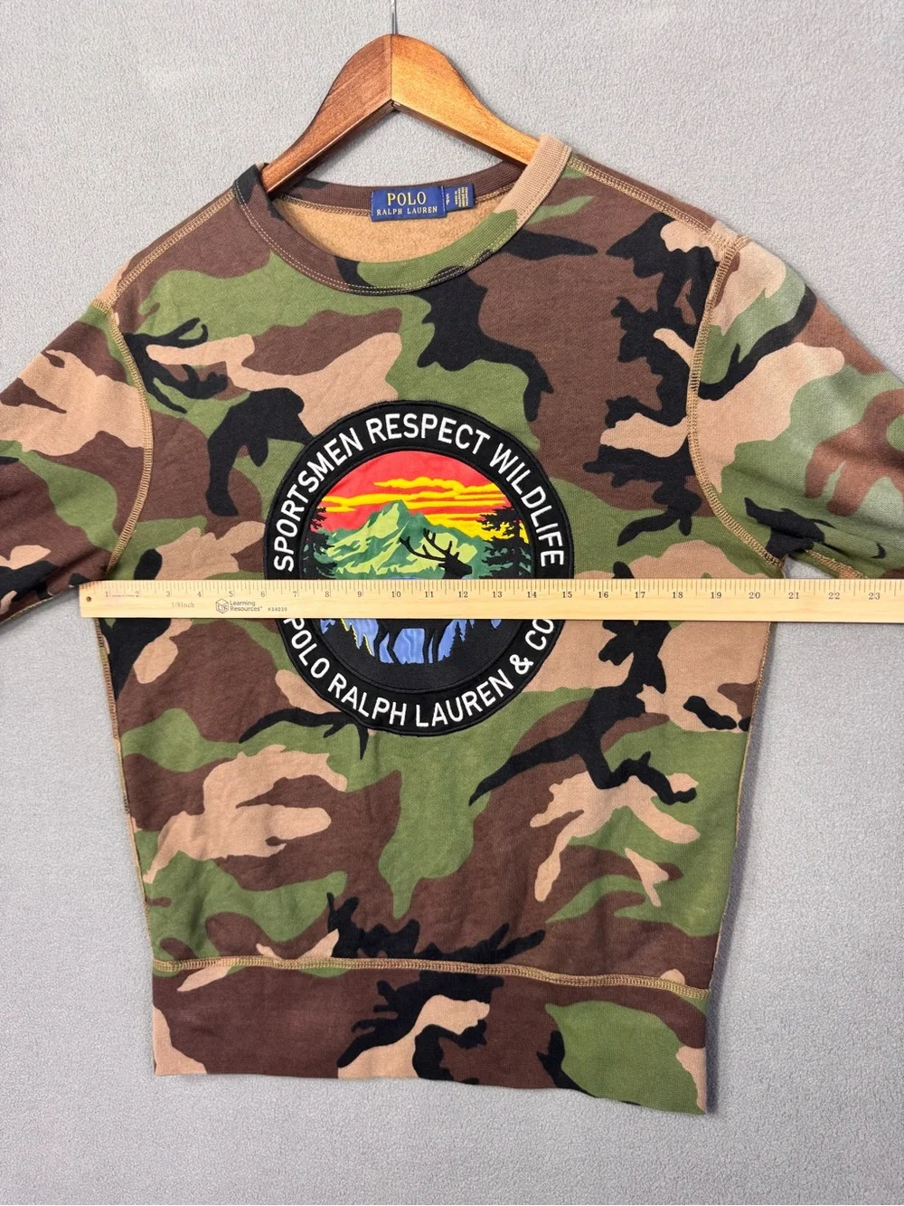 Polo Ralph Lauren Wildlife Sportsmen Cookie Patch Camo Crewneck Sweatshirt, S